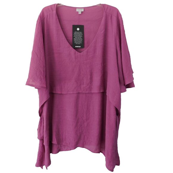 Avenue Womens 30/32 Orchid Tunic Top Crinkle Layered Flutter Short Sleeve NWT - Picture 1 of 10